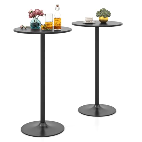 COSTWAY Round Bistro Table Set of 2, Height Adjustable Bar Height Cocktail Table, High Top Pub Table Snack Table with Heavy-Duty Metal Base for Home Bar, Dining Room, Restaurant, Black