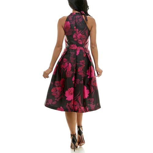Image of Maison Tara Women's Sleeveless Floral Print Tie Halter Neck Midi Dress