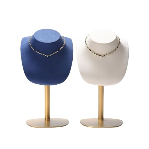 Présentoir de collier en velours microfibre bleu à base métallique stable - 7
