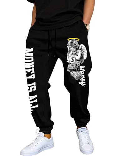 Men's Y2K Sweatpants Skull Letter Print Drawstring Waist Graphic Sweatpants Jogger Pants