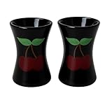 2er Set Eierbecher Schwarz mit Kirschen – Stilvolle Küchenhelfer für Frühstück & Brunch – Hochwertige Keramik