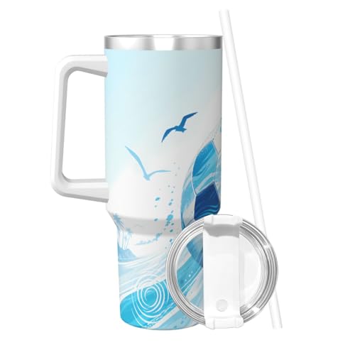 Vaso aislado Ocean Wave Soccer de 40oz, taza de viaje y café con asa para coche y oficina 3