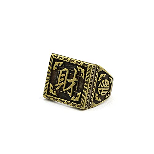 LBYLYH Anillo Cuadrado de latón Puro Hecho Vintage para Hombre Caizi Fuzi FA Zi Anillo Abierto joyería artesanías Cover
