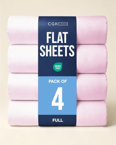 Full Size Flat Sheet - Pack of 4 Top Flat Bed Sheet Only - Light Pink