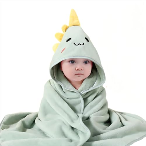 Image of Gucilulu Hooded Baby Towel - Premium Soft Bath Towel for Baby, Newborn,Infant - Ultra Absorbent,Natural Baby Stuff Towel, Soft Coral Velvet Coral Fleece Bath Towel for Boys and Girls (Happy Dinosaur