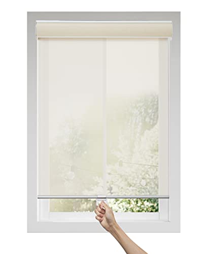 Persilux Custom Size Cordless Solar Shades for Windows 5% Openness Blinds, Light Filtering Roller Windows, UV Protection Fire Retardant Semi Sheer Office Beige Custom Size-Cordless System