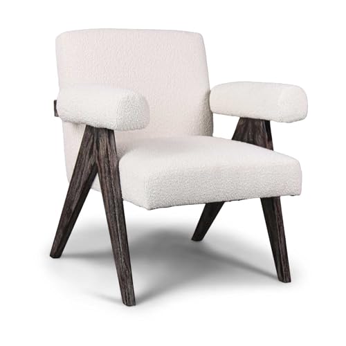 FRANKYSTAR Avana - Sillón de madera maciza de Parawood y tejido bouclé antimanchas