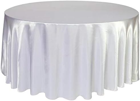 BIT.FLY Round Tablecloth 120 inch - Satin Silk Fabric Table Cover for Wedding Dinner Party Circular Oval Table, White Table Cloth
