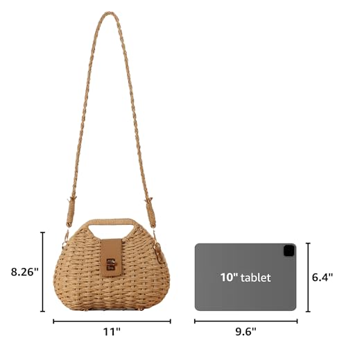 Image of Straw Clutch Purses for Women Rattan Woven Beach Handbag Summer Purse with Detachable Strap Basket Crossbody Bag