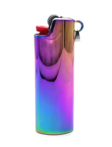 HUMWE Metal Lighter Case Cover Reusable for Bic Regular lighters Sleeve Holder with Ring Necklace Accessories (Rainbow Color)