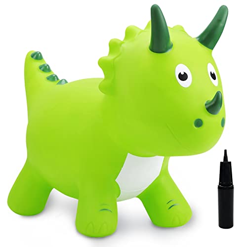 Image of EVERICH TOY Kids Dinosaur Bouncy Animal Toys, Inflatable Triceratops Bouncer, Ride on Bounce Hopper, Indoor Outdoor Activity Birthday Gift for 18 Months 2 3 4 Years Old Boys
