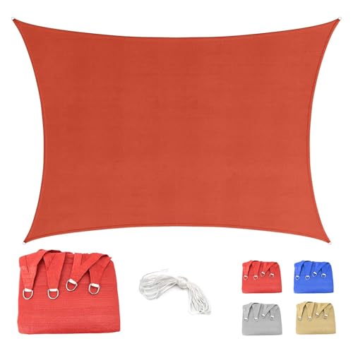 Sonnensegel, rechteckig, 2 x 4,5 m, atmungsaktives HDPE, für den Außenbereich, 95 % UV-Schutz, für Terrasse, Garten, Hof, Terrasse, Hof, Terrasse, Terrasse, Hof, Terrasse, Pergola, mit Seil, Rot (wir