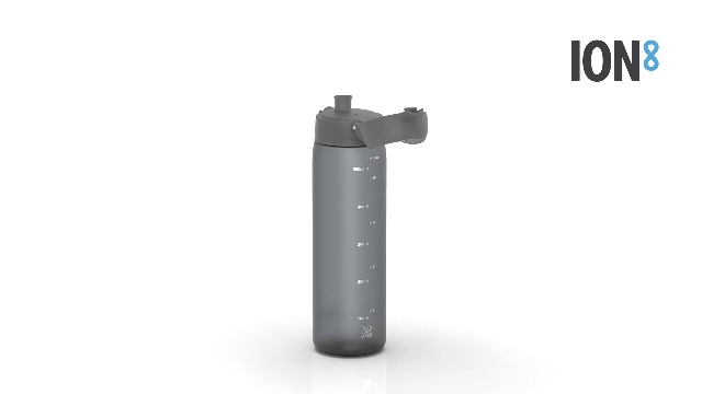 Ion8 Water Bottle, 500 ml/18 oz, Leak Proof, Easy to Open, Secure Lock, Dishwasher Safe, BPA Free, Hygienic Flip Cover, Carry Handle, Fits Cup Holders, Easy Clean, Carbon Neutral, Grey