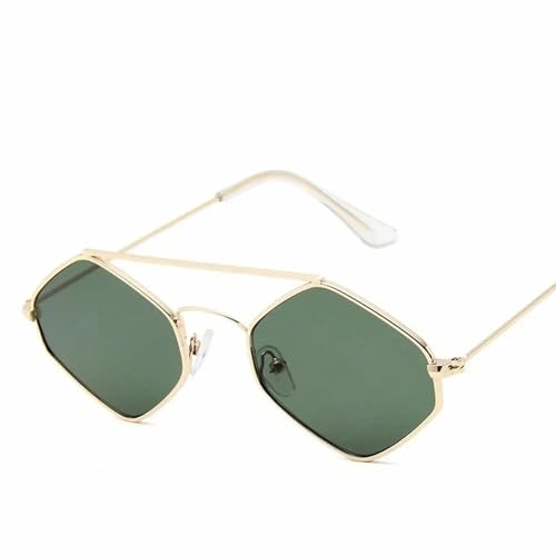 Polygonal Ocean Sunglasses for Women with Retro Metal Frame and Double Beam Design Fluorescent solid color candy