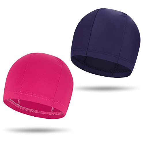penobon 2 Stück Silikon Kinder Badekappe für Jungen und Mädchen Unisex Badehaube(5 Hai Schwimmhaube)- oder 2 Stück Elastische Stoff Badekappe für mädchen Lange Haare Herren Kinder Jungen(4 Farben) Cover