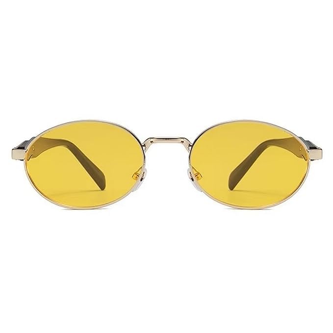 Image of Creature Oval Metal Frame Sunglasses for Men & Women | Vintage Retro Style | UV Protection | Gold Frame with Dark Lenses