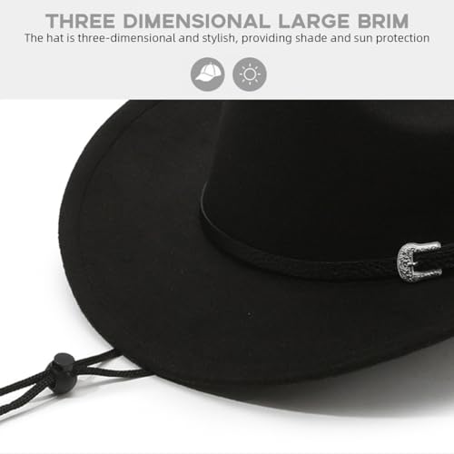 Image of PROBEROS Western Cowboy Hat for Men Classic Roll Up Fedora Hat with Buckle Belt Black