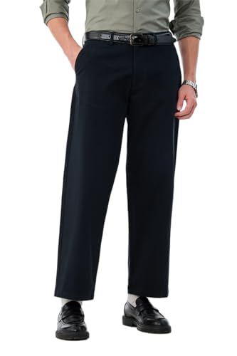 Image of SNITCH Men Casual Wear Chinos | Baggy Fit Wide-Leg Solid Trousers | Stretchable Cotton Blend Pants for Summer Outings