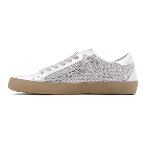 Womens Paula Rhinestone Lace Up Sneakers Shoes Casual - Silver3
