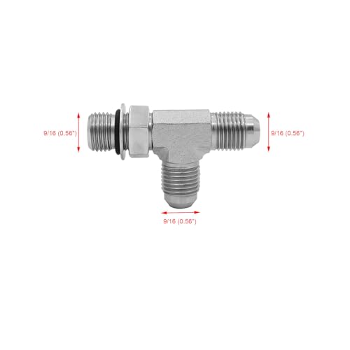 Image of (4-PACK) 6804-06-06-06-NWO Hydraulic Adapter Fitting Run Tee 3 /8 inch Male JIC 37(9 /16 inch-18UNF) x 3 /8 inch Male Adjustable O-Ring Boss (9 /16 inch-18UNF) x 3 /8 inch Male (9 /16 inch-18UNF) Carbon Steel