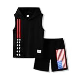 Voxikodex Size 7 8 Years Boys Clothes 2 Piece 4th of July Hoodie Sleeveless Tee Tops Casual Shorts Set Fashion Kids Boys Summer Clothes Set(7-8Y)
