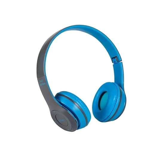 icall P47 Headphones Gaming Bluetooth Wireless Folding Headset Over Ear Eardphone with Mic Active Noise Cancellation Over EarHeadphones (Blue)