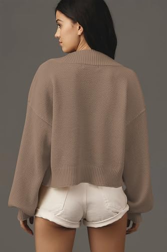 Image of Women's Open Front Cropped Cardigan Lightweight Fall Long Sleeve Waffle Knit Cardigans