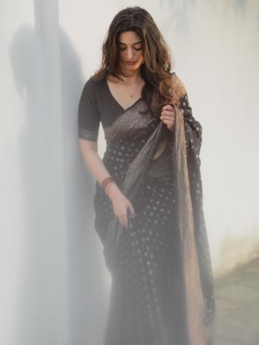 Image of Shasmi Women's Navy blue Banarasi Pure Kanjivaram Silk Saree Soft new ladies Design Wear Pattu Sarees 2026 Cotton Party Sari collections With Blouse Piece for Wedding sadi (KS-224)