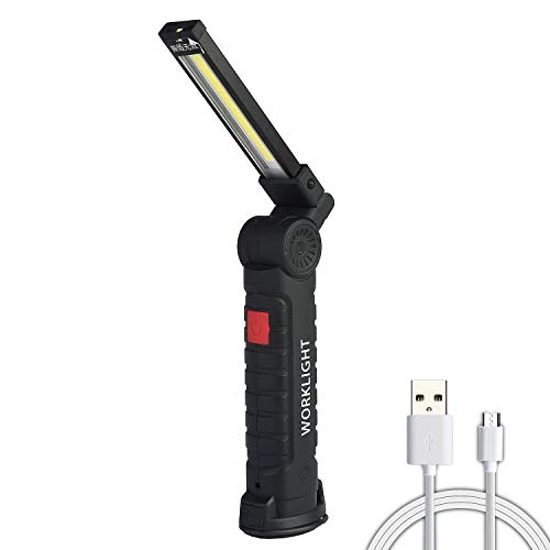 COB LED Work Light YOUYOUTE USB Rechargeable Pocket LED Light COB Lamp 360°Rotate 5 Lighting Modes + Magnetic Base and Swivel Hook Water-Resistant Inspection Work Light Portable Torch Light L/S (S)