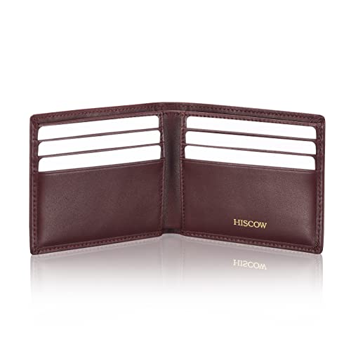HISCOW Leather Slim Bifold Wallet with 6 Credit Card Slots, Italian Calfskin (Bordeaux)