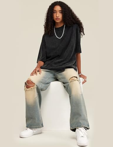 Image of Arssm Men Oversized T Shirts Vintage Tee Loose Fit Short Sleeve Casual Streetwear Baggy Washed Unisex Tops