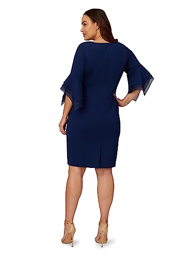 Image of Adrianna Papell Stretch Knit Crepe Sheath Dress with Tiered Organza Bell Sleeve
