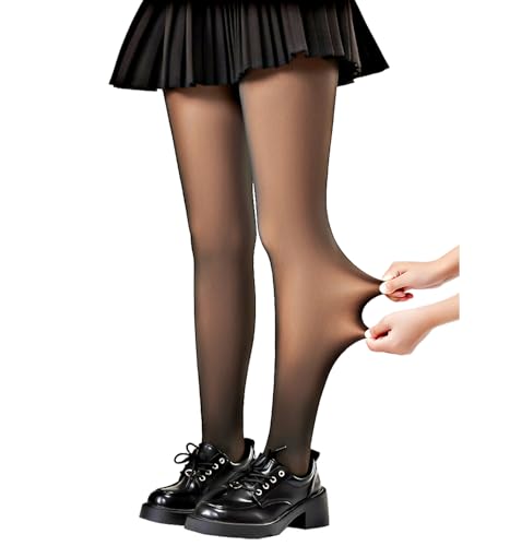 LUCKELF Toddler Girls Fleece Lined Tights Ultra Soft Thick Warm Tights for Cold Winter (US Age 10 Years 14 Years Fake Translucent Black)