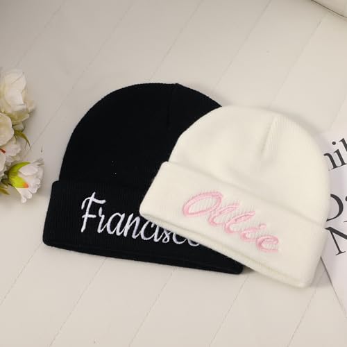 NIBESSER Mütze Personalisiert Bestickte Beanie Hat zum Personalisieren Unisex Wintermütze Mützen Bedrucken Mit Name oder Wunschtext Geschenk Herbst Winter