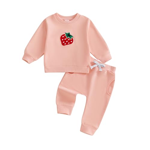 Image of Amnnchya Toddler Clothes for Baby Girls Cute Strawberry Long Sleeve Sweatshirt Pants Girls Warm Fall Winter Outfits Set
