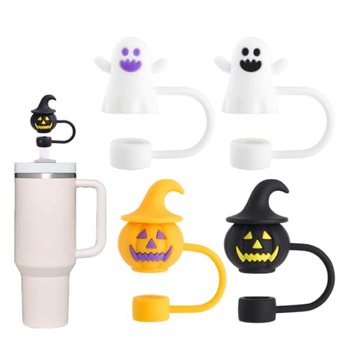 ストローカバー,かぼちゃ おばけ ストロー プロテクター デコレーション | 水筒タンブラー用 キッチン ダイニング パーティー 装飾 ホラー ハロウィン カップデコレーション 怖い アイテム