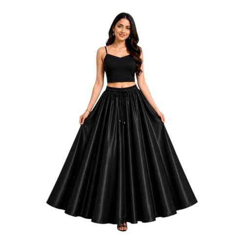 Image of Tishani Satin Full Circle Umbrella Cut Floor Length Skirt with Free Size