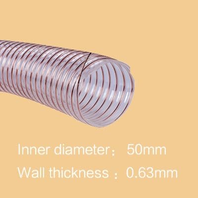 flexiable rubber PU Polyurethane Tube With Stainless Steel Wire Transparent Hose Industrial Air Duct For Exhaust Air Inner Diameter 25mm to 50mm 1 meter drain elastic (Color : 50mm i.d, Size : 1met