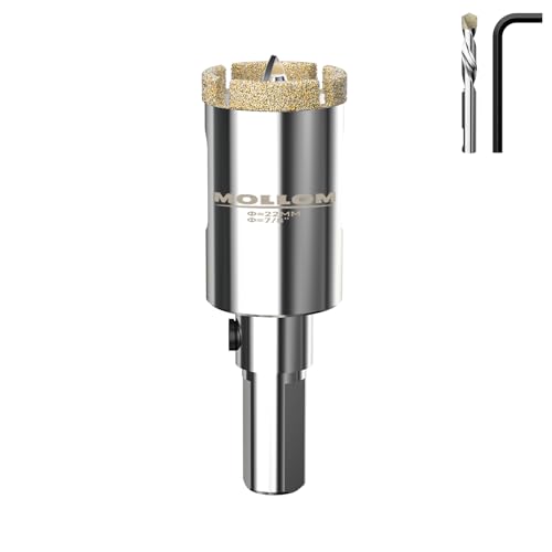 Image of MOLLOM 7 /8 inch (22mm) Diamond Hole Saw with 2 Pilot Drill Bit | Tile Hole Saw Smooth Cutting Porcelain Tiles,Ceramic,Marble,Granite