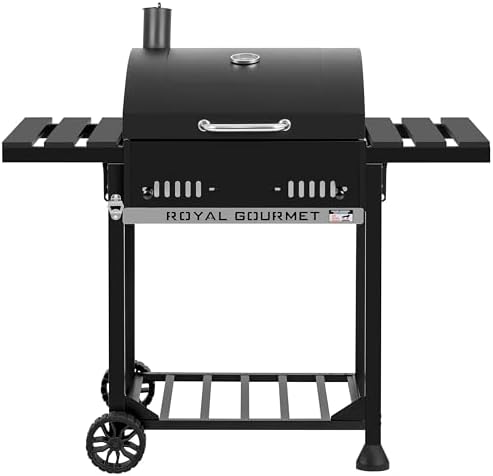 Royal Gourmet Barbecue au charbon de bois avec étagères latérales rabattables, fumoir sur pied ...