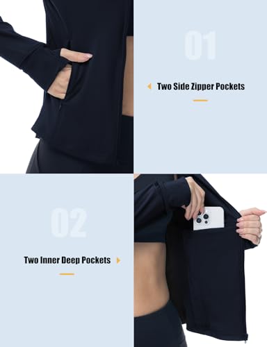 Image of Gopune Women's Workout Athletic Jacket Lightweight Zip Up Yoga Slim Fit Tops with Pockets