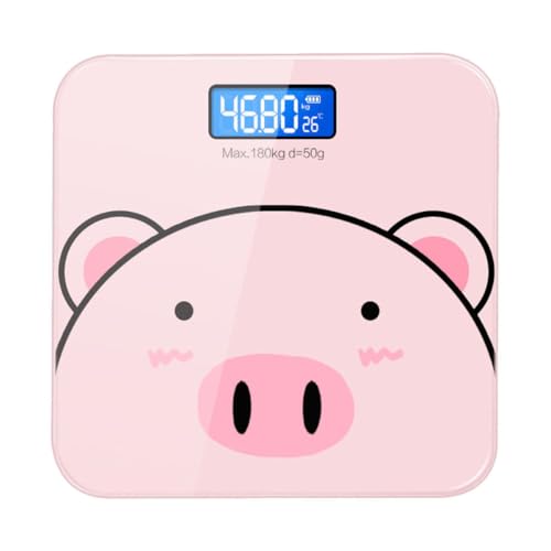Yardwe Báscula Electrónica de Peso Corporal Digital Diseño de Dibujos Animados Carga USB Superficie de Vidrio Templado Precisión para Uso Doméstico y Control de Salud Familiar