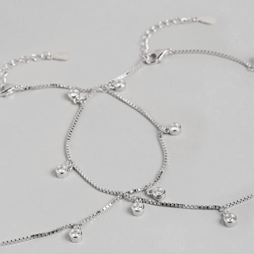 ZAVYA 925 Sterling Silver Cubic Zirconia CZ Drop Adjustable Rhodium Plated Chain Anklet (Pair) | Gift for Women & Girls | With Certificate of Authenticity & 925 Hallmark - Image 5