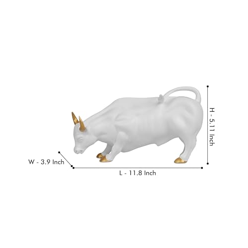 Image of Artarium Abstract Art Bull Showpices for Living Room Charging Bull Statue Sculpture Ornament Animal Figurines for Table Decor Gifting Home Decoration (Charging Bull White 5.11 Inch)
