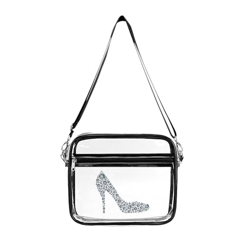 Diamond High Heel Shoe Large Crossbody Bag Clear Stadium Bag Anti-Theft Side Shoulder Bags Messenger Bag with 2 Compartments