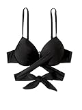 SheIn Damen Bikinioberteile Push Up Bikini Top mit Wickel Spaghettiträger Bikini Oberteil Swimwear Bikinitop Schwarz M