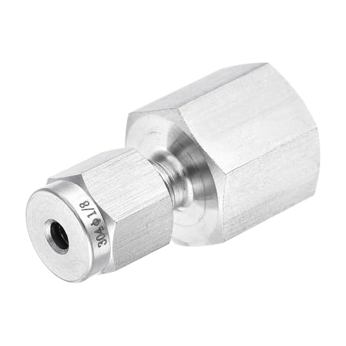 YOKIVE 2 Piezas Conexión de Tubos de Compresión, Adaptador de Acoplamiento Recto de Acero Inoxidable 304 (Tono Plateado, Rosca Hembra de 1/4 NPT x Tubo de 1/8' OD)
