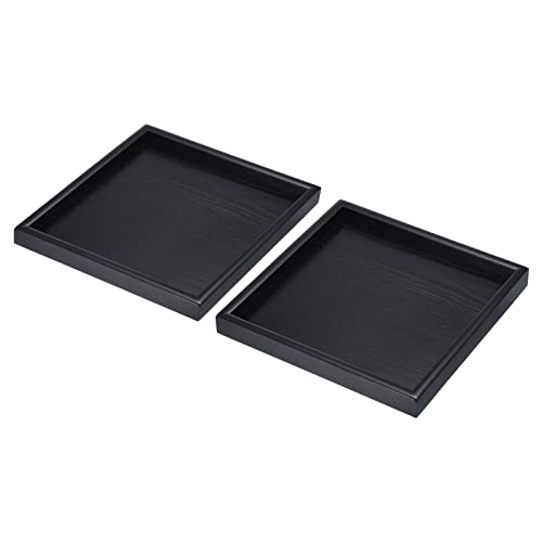 PATIKIL Wood Serving Tray 9 Inch, 2 Pack Square Decorative Platter for Home Decor Kitchen Table Candle Holder Black