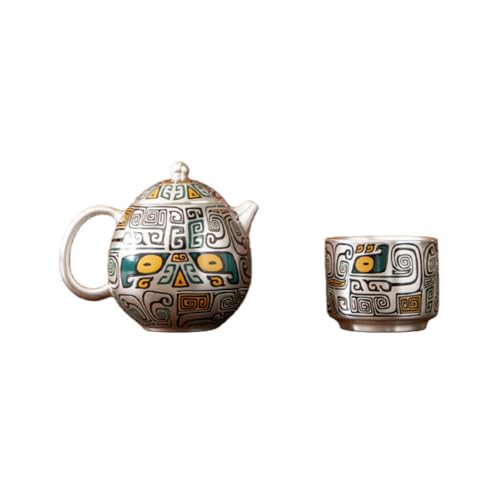 AOUGN 茶器 おしゃれ 、手作り茶器セット、急須セット、ティーポット 、 抗菌、鮮度保持 、茶湯柔らかく、 出水スムーズ 、持ちやすい 、純銀内壁、実用的、耐久性、中国風藍地象紋、 美的デザイン、 贈答用、收藏向け、茶道愛好家に最適、 (龍蛋急須と直口