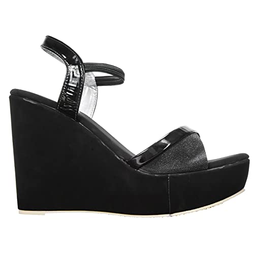Image of YASHU ENTERPRISES Women Glitter Wedge Heel Sandal (Article Number 024 Black)